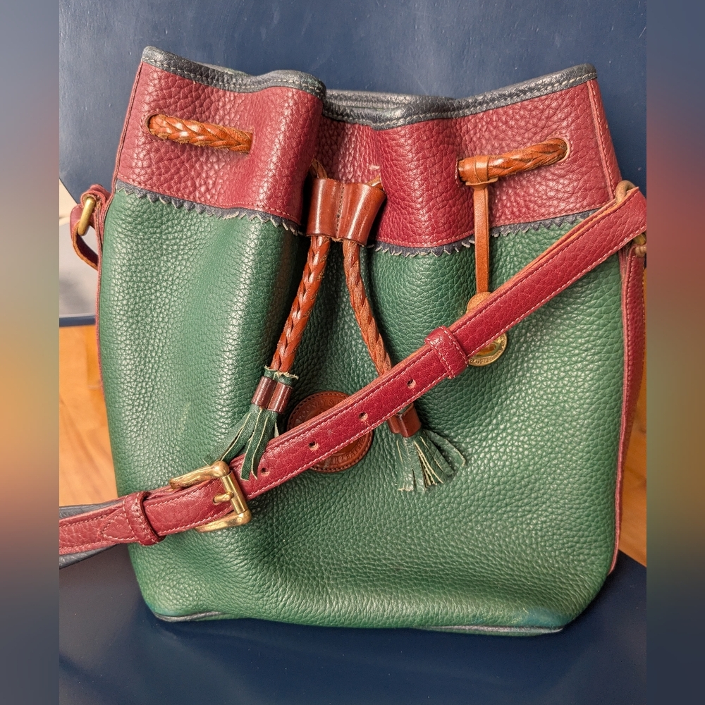 DOONEY & BOURKE | Red Navy Burgundy All Weather Leather Bucket Bag